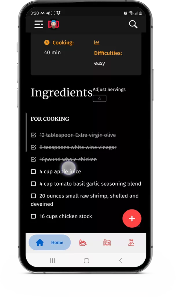 Dad's Dinners App Ingredients List